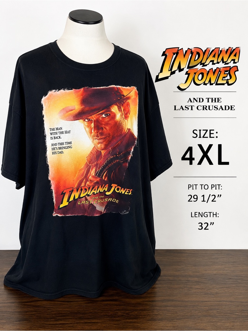 Disney Indiana Jones Last Crusade Graphic Tee Black 4XL Movie Shirt